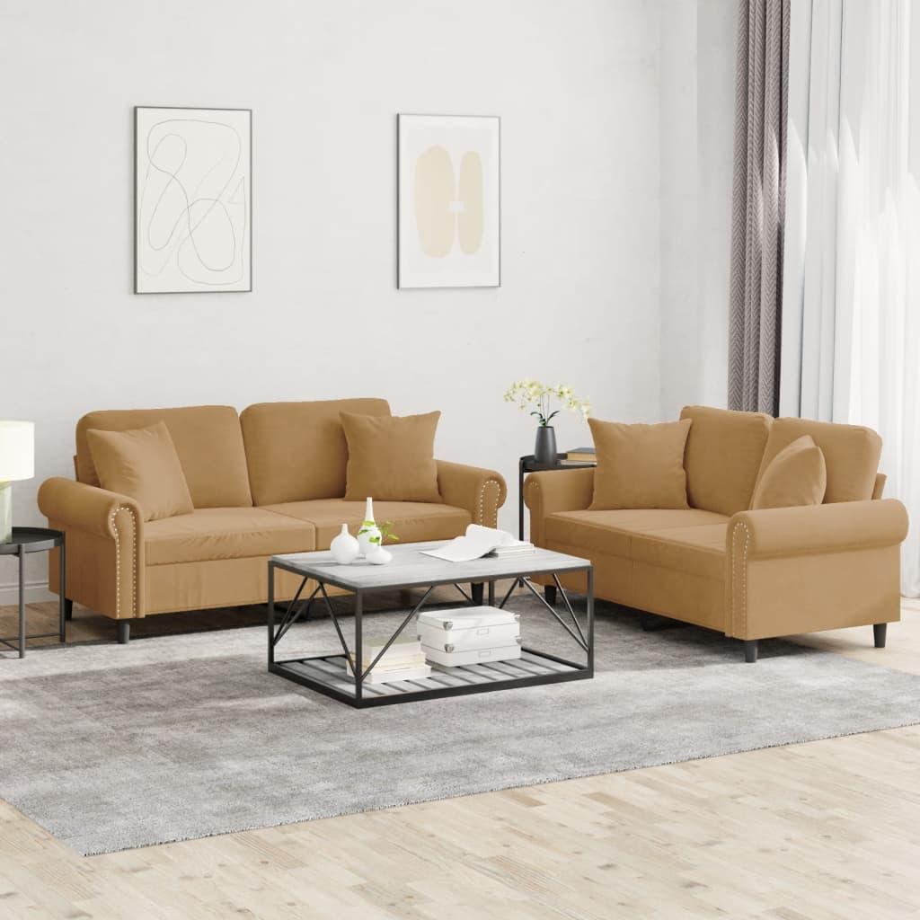 2 personers sofa med puder velour brun