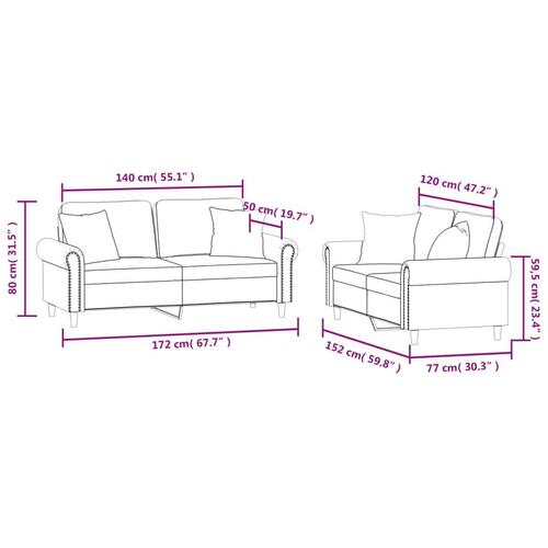 2 personers sofa med puder velour brun