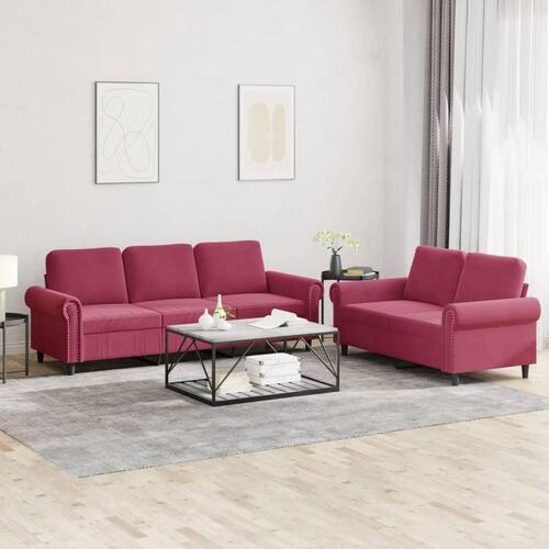 2 personers sofa med hynder velour vinrød