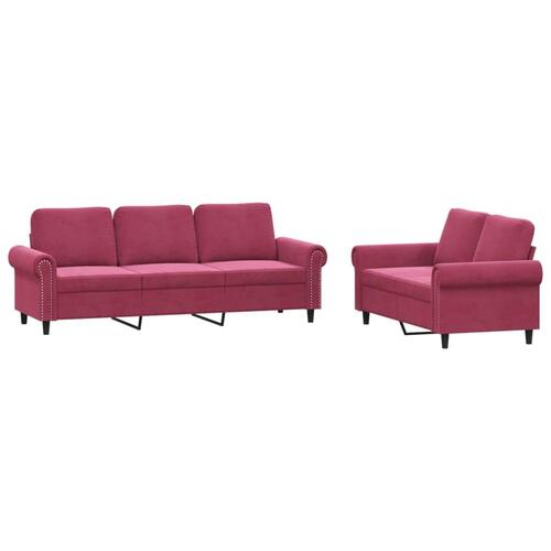 2 personers sofa med hynder velour vinrød