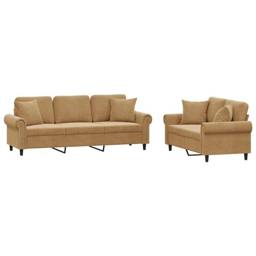 2 personers sofa med puder velour brun