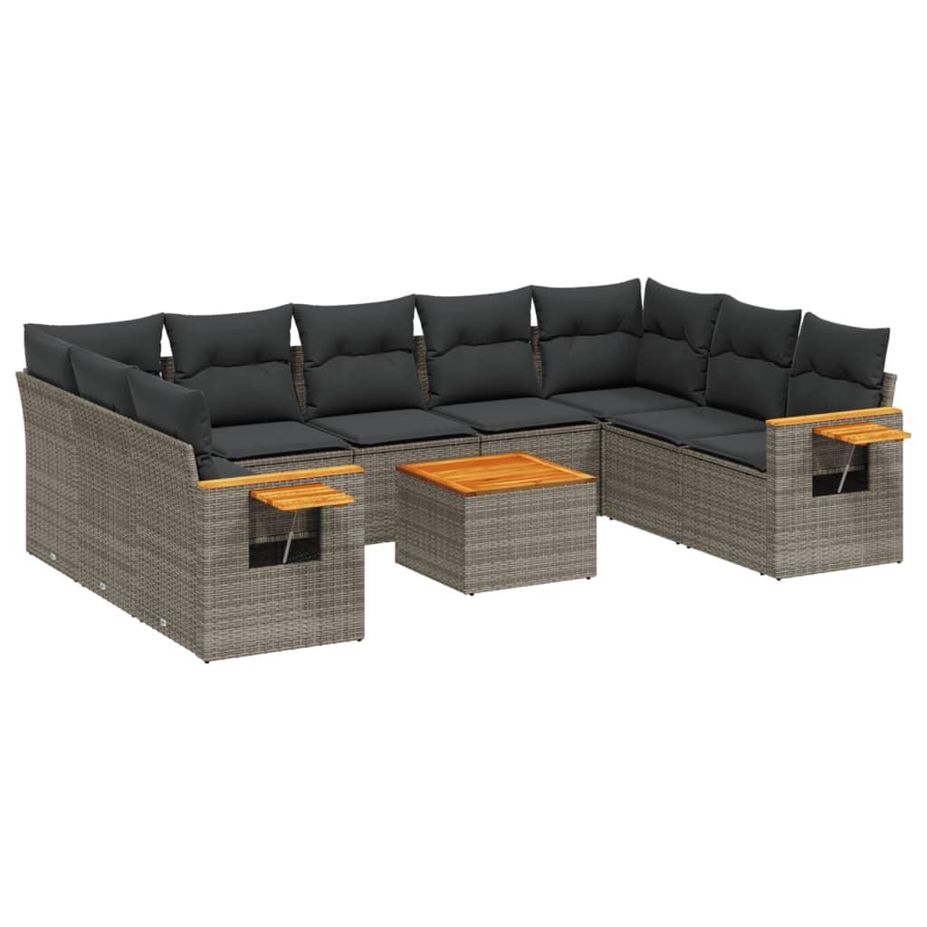 Sofasæt til haven 10 dele med hynder polyrattan grå billede