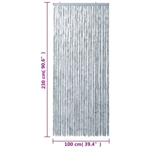 Flueforhæng 100 × 230 cm i chenille - grå/hvid dørgardin
