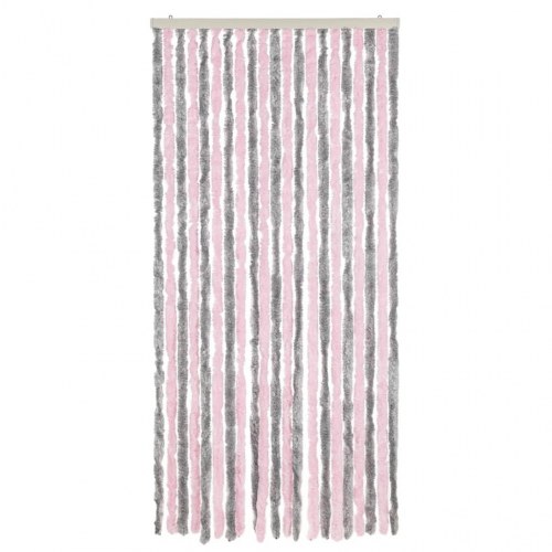 Flueforhæng 90×200 cm i chenille - sølvgrå/lyserød