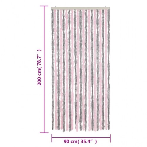 Flueforhæng 90×200 cm i chenille - sølvgrå/lyserød