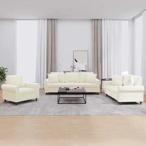 3 personers sofa med puder velour cremefarvet