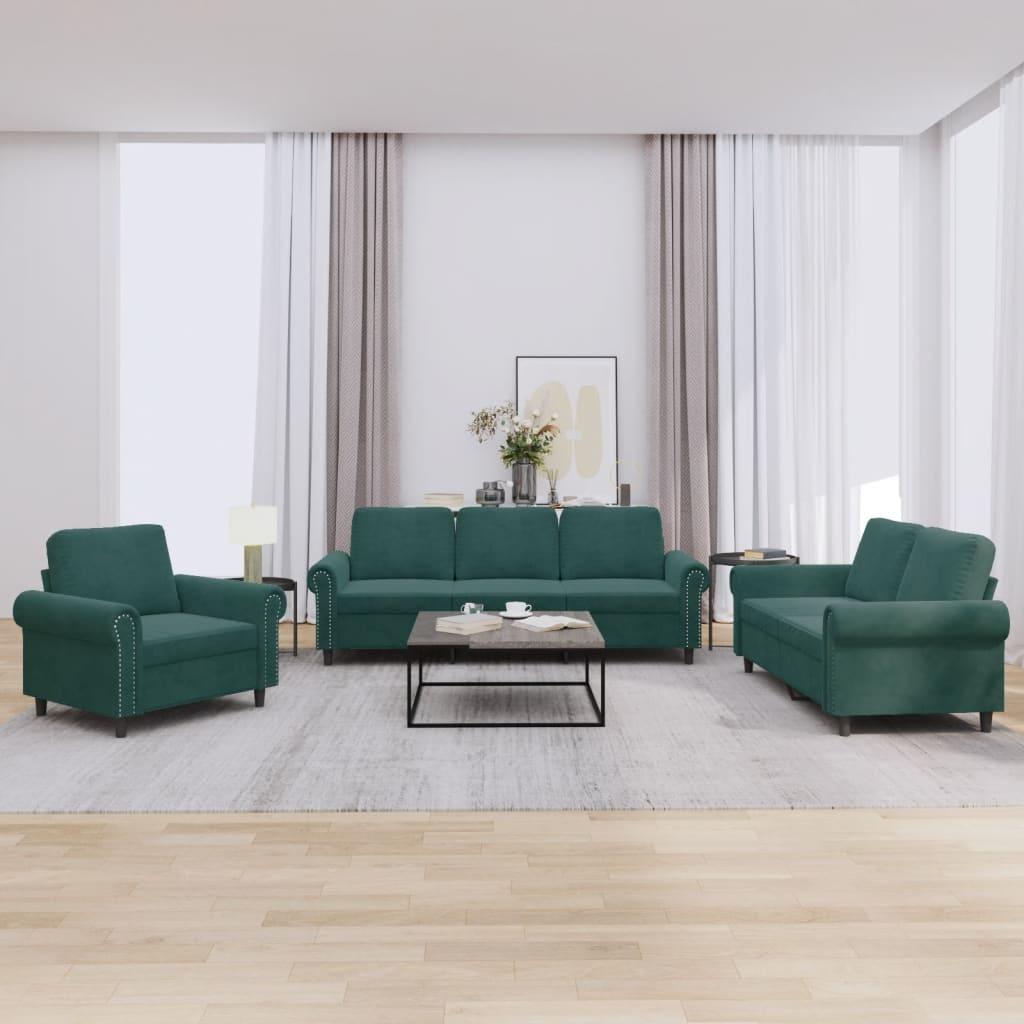 3 personers sofa med hynder velour mørkegrøn