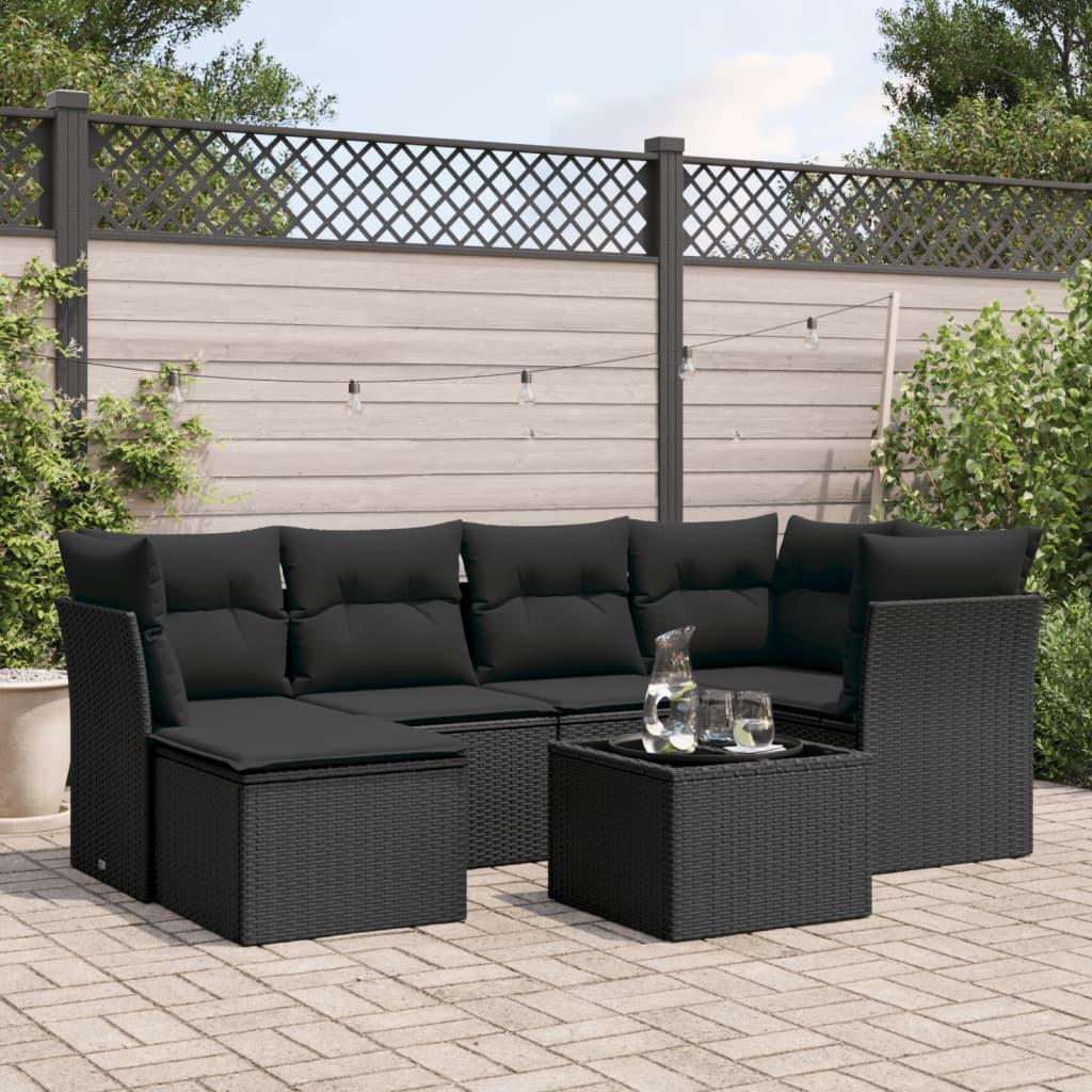 Sofasæt til haven 7 dele med hynder polyrattan sort