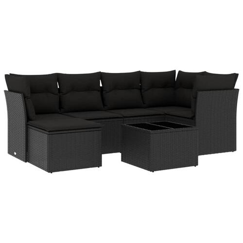 Sofasæt til haven 7 dele med hynder polyrattan sort