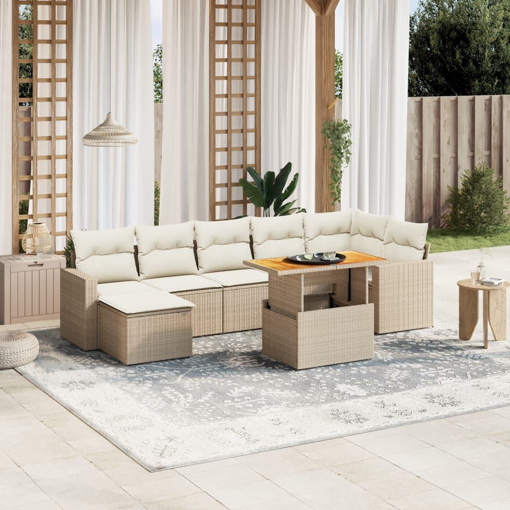 Sofasæt til haven 8 dele med hynder polyrattan beige