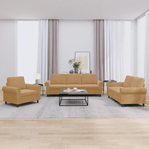 3 personers sofa med hynder velour brun