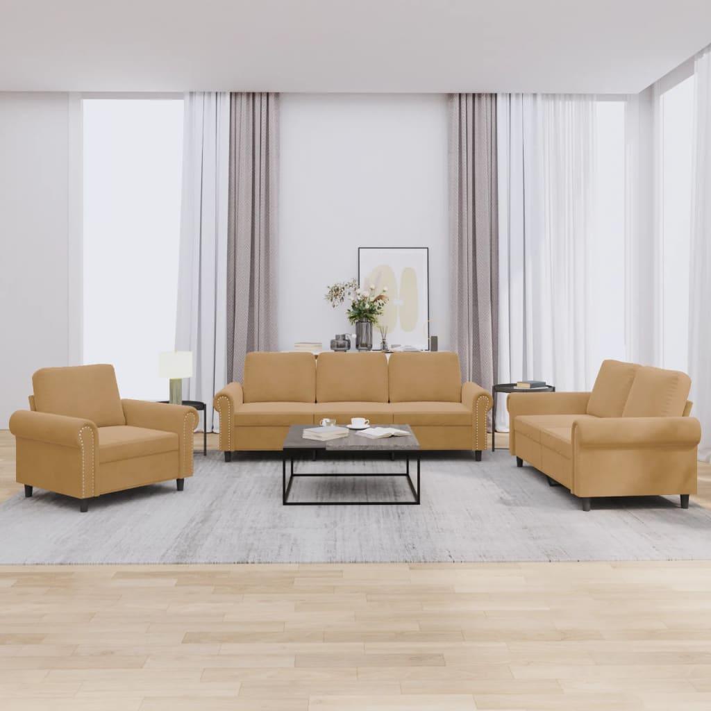 3 personers sofa med hynder velour brun