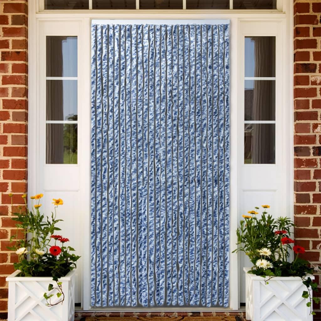 Flueforhæng 100x230 cm chenille blå og hvid