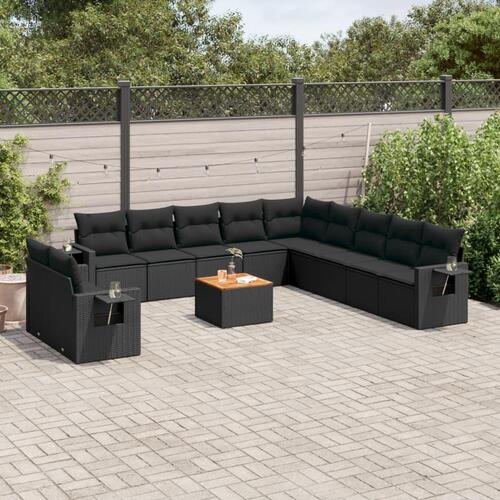 Sofasæt til haven 12 dele med hynder polyrattan sort