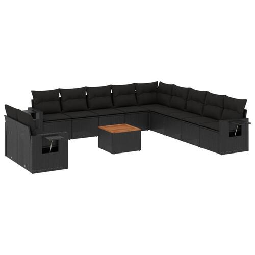 Sofasæt til haven 12 dele med hynder polyrattan sort