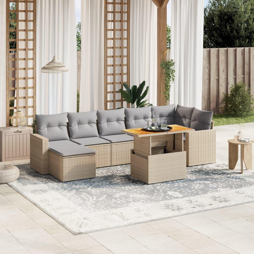 Havesofasæt 8 dele med hynder polyrattan beige