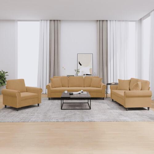 3 personers sofa med puder velour brun