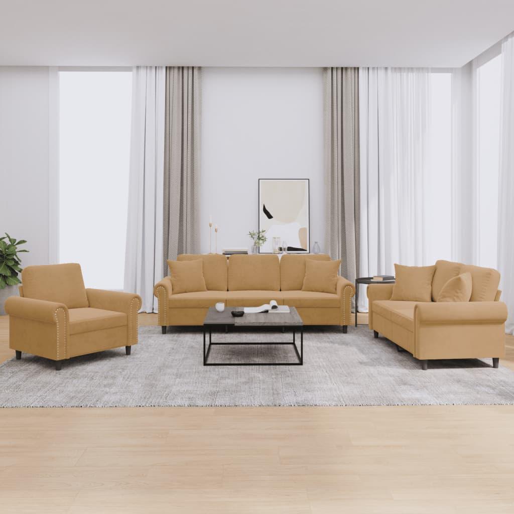 3 personers sofa med puder velour brun