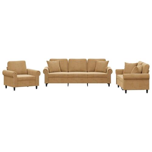 3 personers sofa med puder velour brun