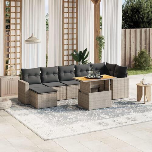 Sofasæt til haven 8 dele med hynder polyrattan grå
