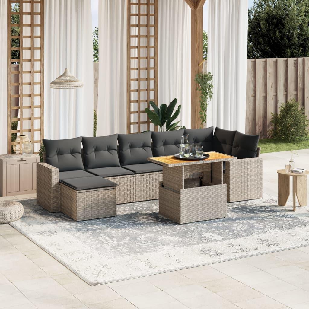 Sofasæt til haven 8 dele med hynder polyrattan grå