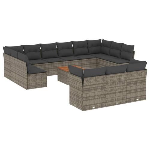 Sofasæt til haven 14 dele med hynder polyrattan grå