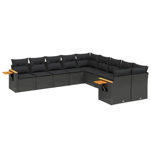 Sofasæt til haven 10 dele med hynder polyrattan sort
