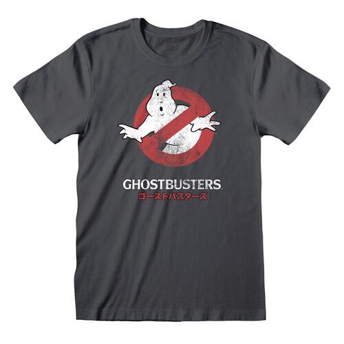 Unisex Kortærmet T-shirt The Ghostbusters Japanese Text Mørkegrå M