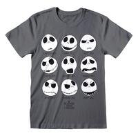 Unisex Kortærmet T-shirt The Nightmare Before Christmas Many Faces Mørkegrå XXL