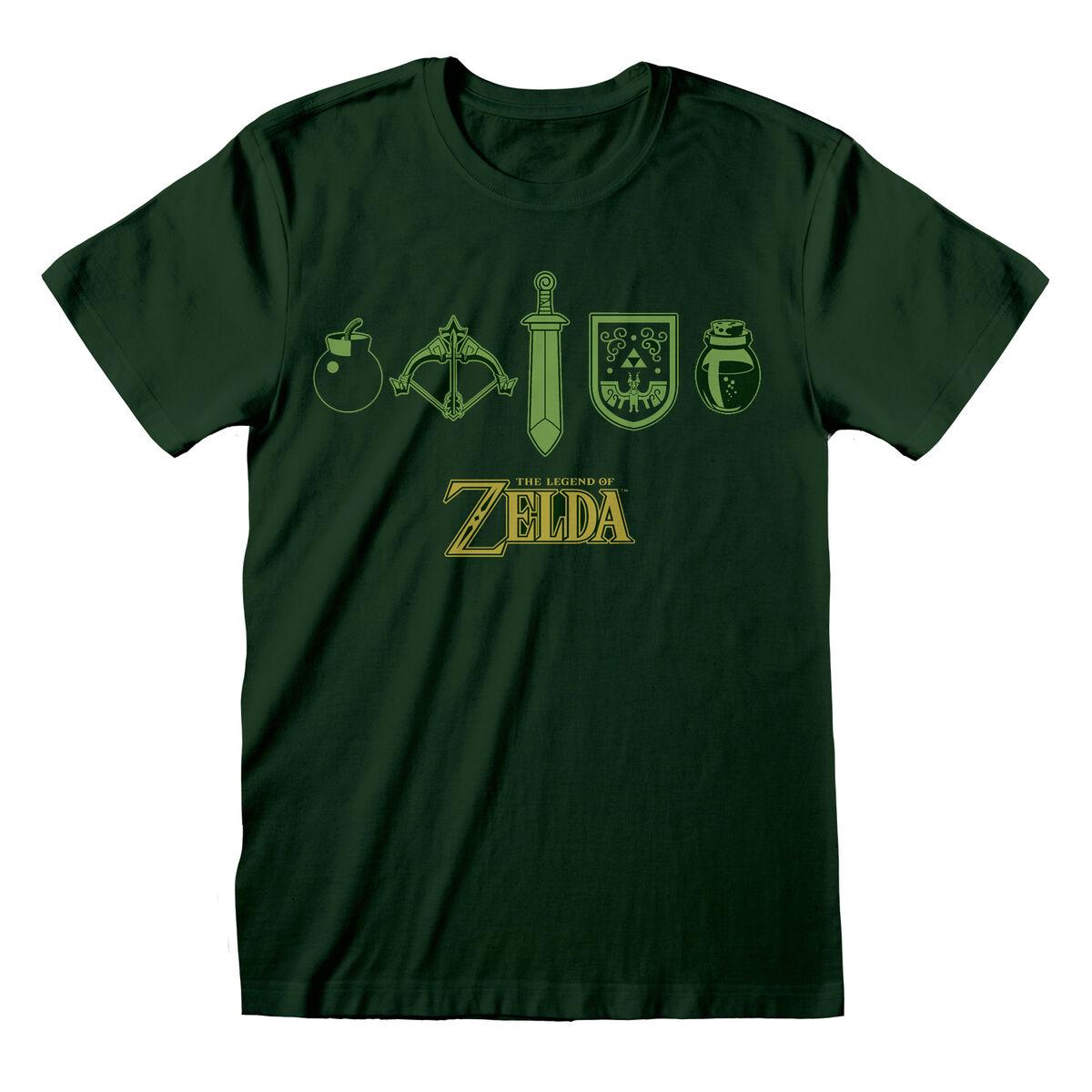 Unisex Kortærmet T-shirt The Legend of Zelda Icons Mørk grøn L