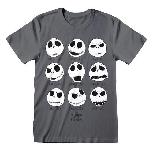 Unisex Kortærmet T-shirt The Nightmare Before Christmas Many Faces Mørkegrå S