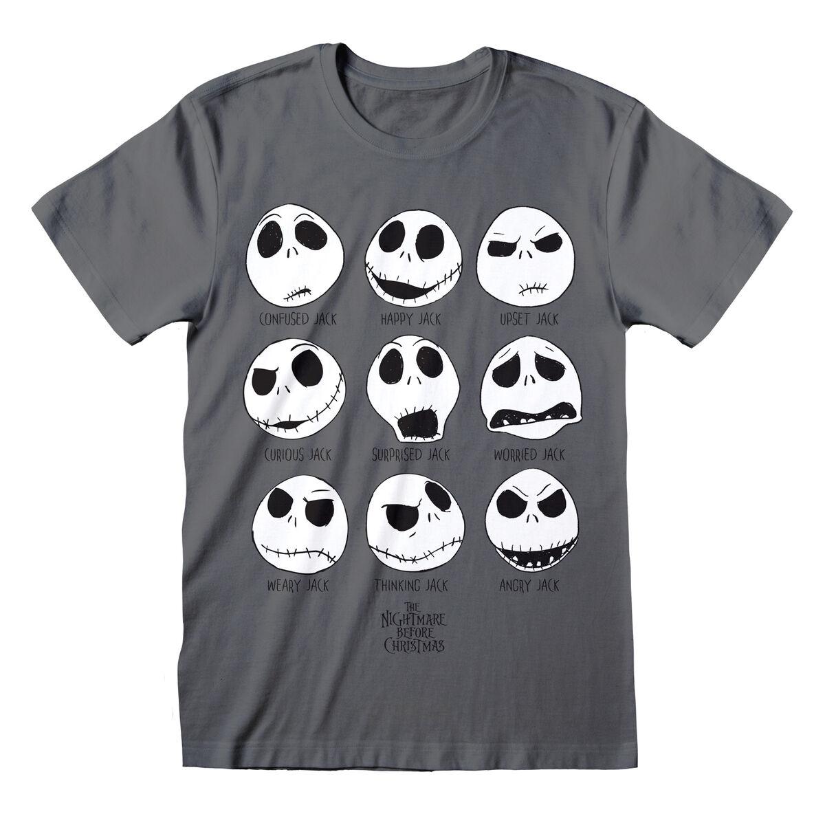 Unisex Kortærmet T-shirt The Nightmare Before Christmas Many Faces Mørkegrå S