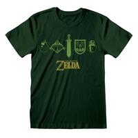 Unisex Kortærmet T-shirt The Legend of Zelda Icons Mørk grøn XXL