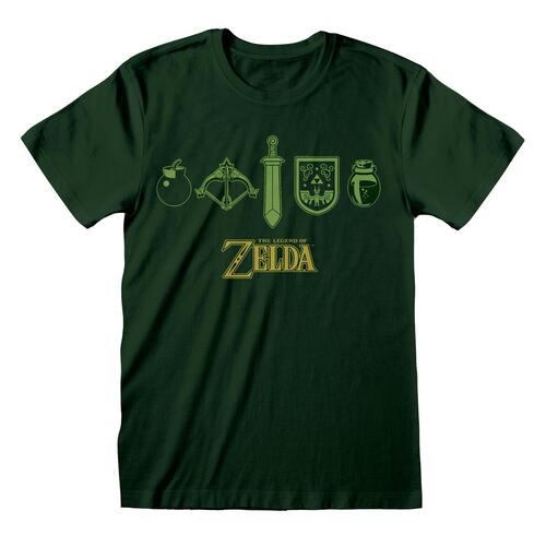Unisex Kortærmet T-shirt The Legend of Zelda Icons Mørk grøn XXL