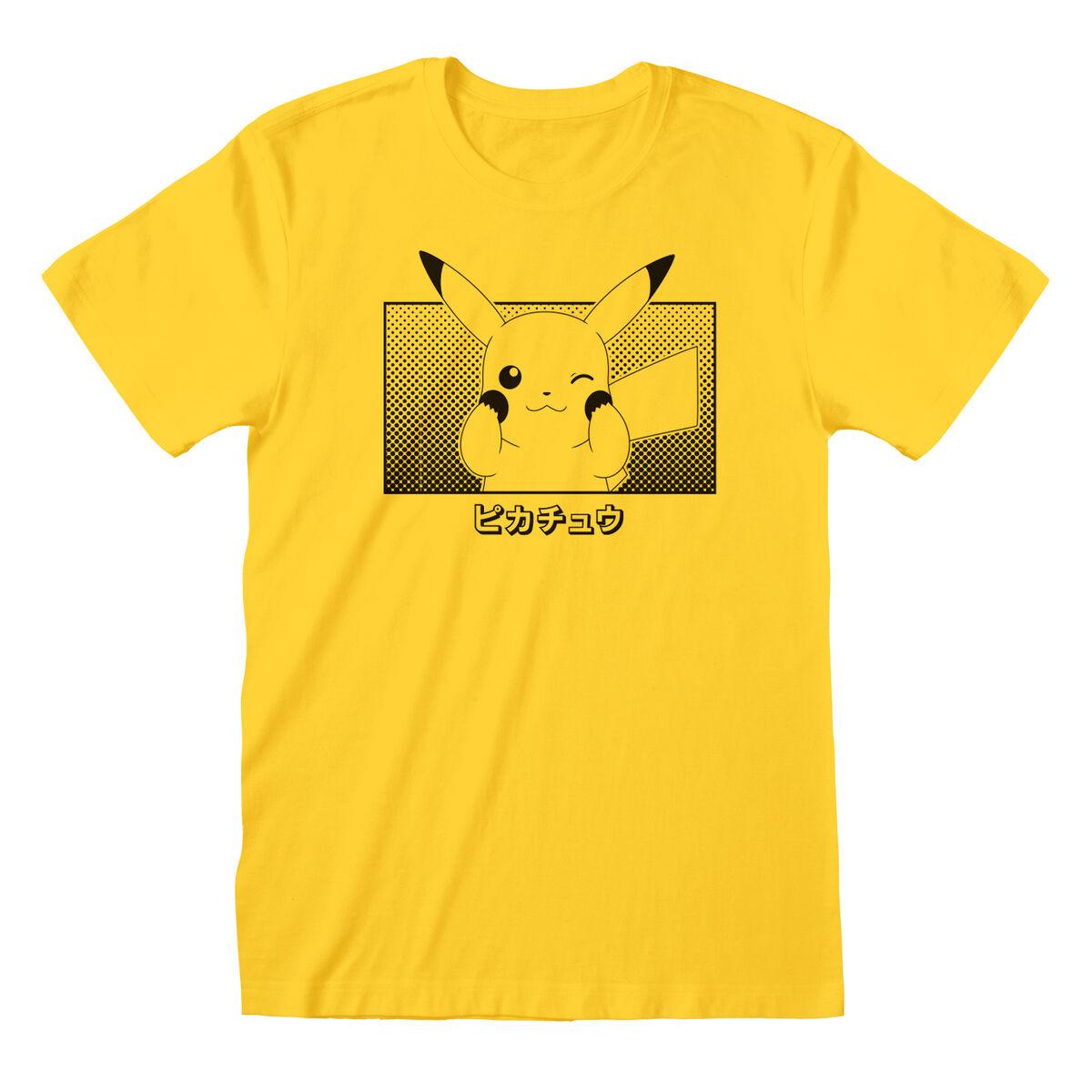 Unisex Kortærmet T-shirt Pokémon Pikachu Katakana Gul XXL