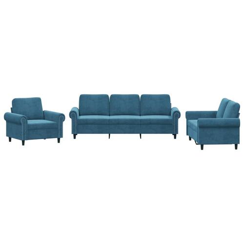 3 personers sofa med hynder velour blå