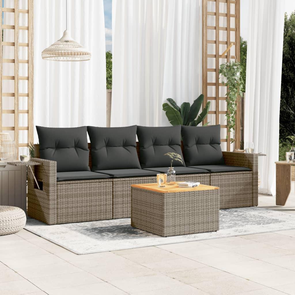 Sofasæt 5 dele med hynder polyrattan grå