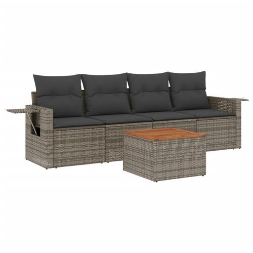 Sofasæt 5 dele med hynder polyrattan grå
