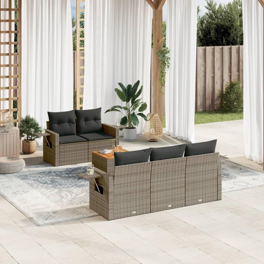 Sofasæt til haven 6 dele med hynder polyrattan grå