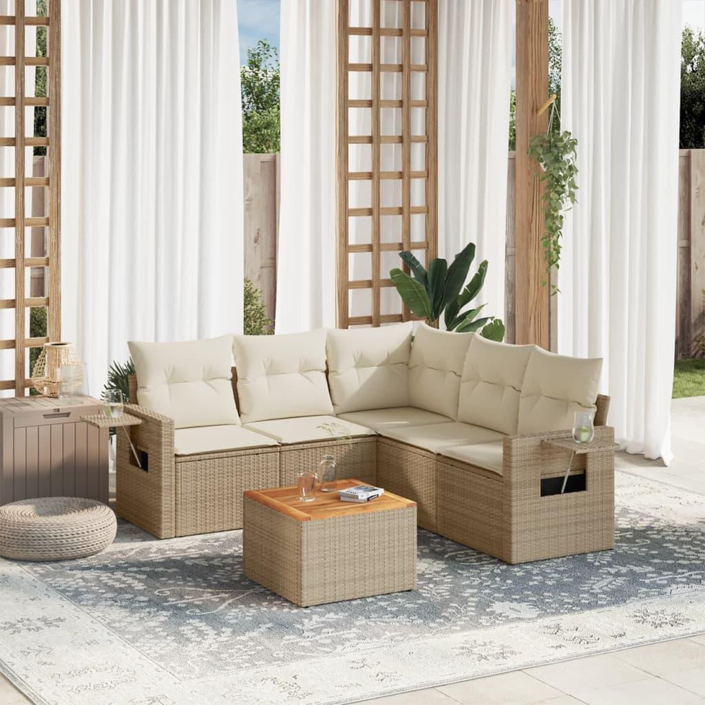 Sofasæt til haven 6 dele med hynder polyrattan beige