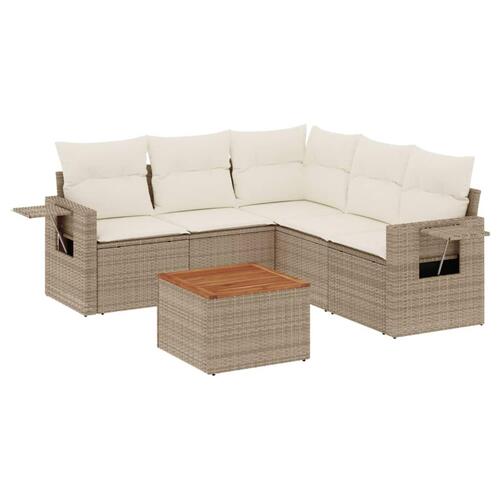 Sofasæt til haven 6 dele med hynder polyrattan beige