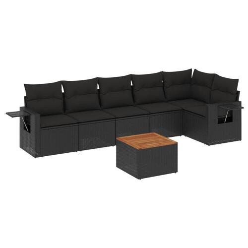 Sofasæt til haven 7 dele med hynder polyrattan sort