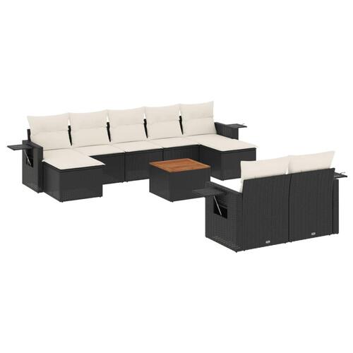 Sofasæt til haven 10 dele med hynder polyrattan sort