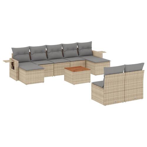 Havesofasæt 10 dele med hynder polyrattan beige