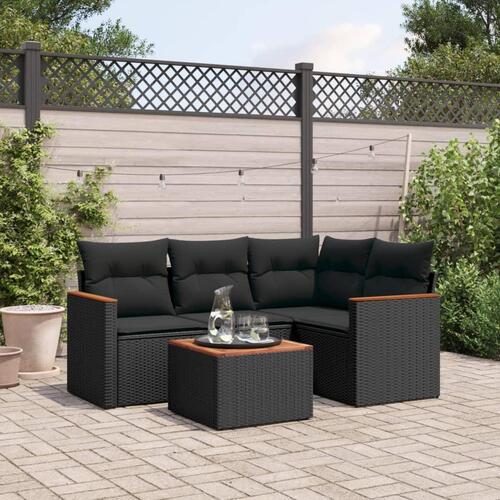 Sofasæt til haven 5 dele med hynder polyrattan sort
