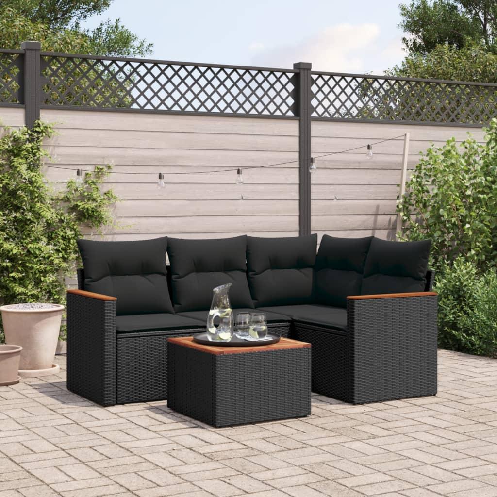 Sofasæt til haven 5 dele med hynder polyrattan sort