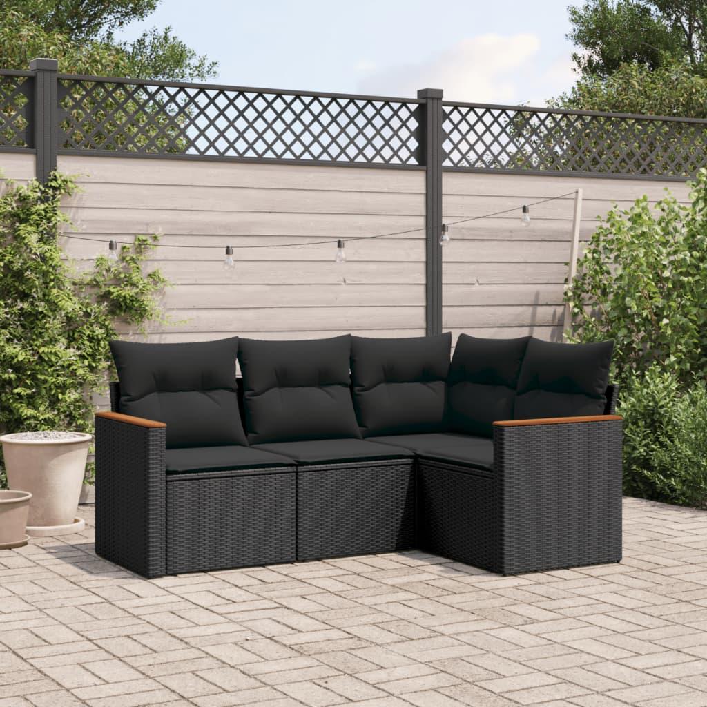 Sofasæt til haven 4 dele med hynder polyrattan sort