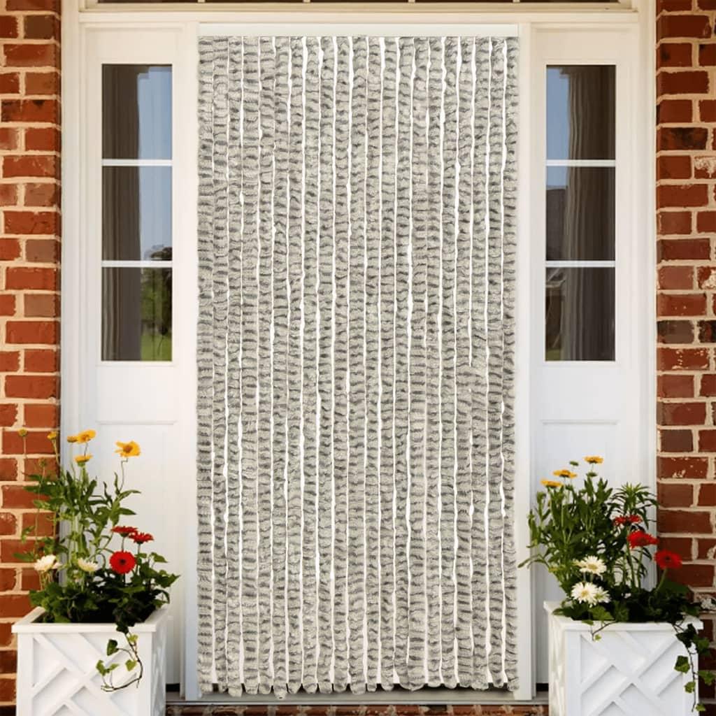 Flueforhæng 90x200 cm chenille lysegrå og mørkegrå