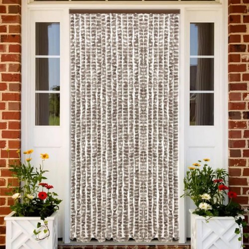 Flueforhæng 100×230 cm i chenille - gråbrun/hvid