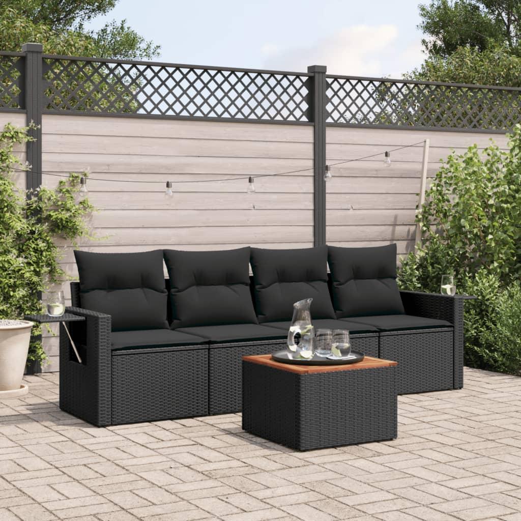 Sofasæt til haven 5 dele med hynder polyrattan sort